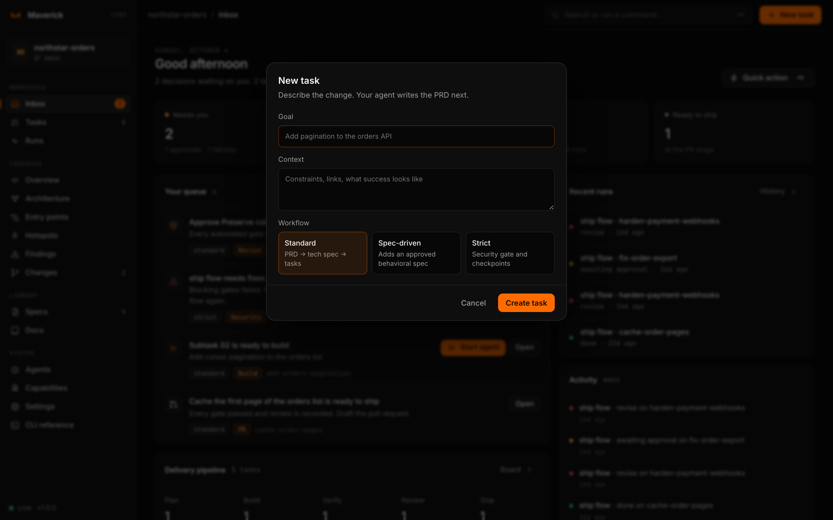 The New task dialog.