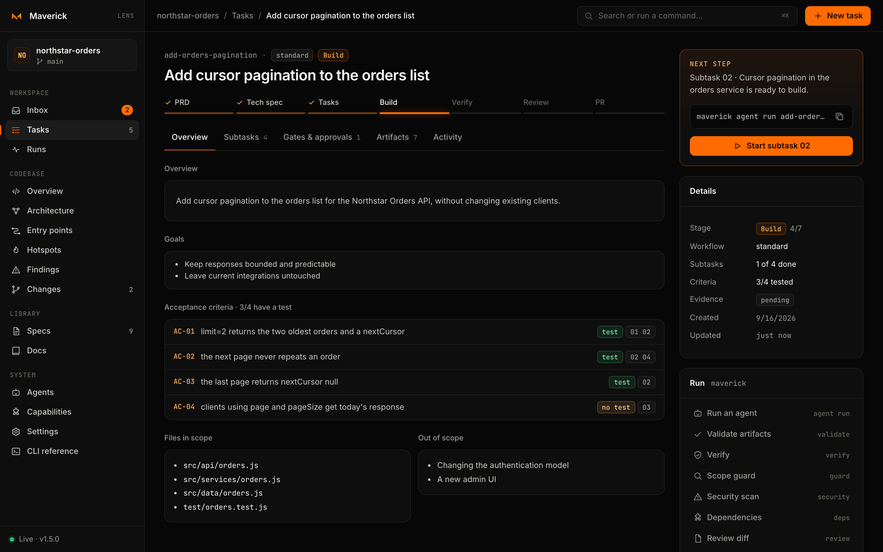 Sidebar, top bar with search and New task, and a task page with its next step.